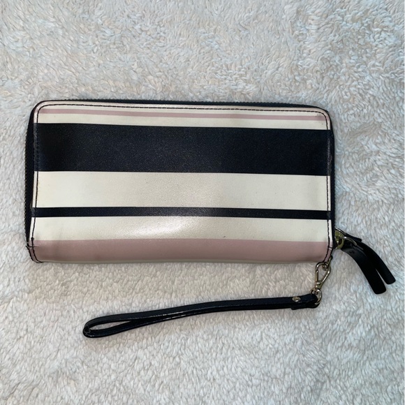 Kate Spade Black Long Wallet with White and Pink Stripes - Picture 2 of 8